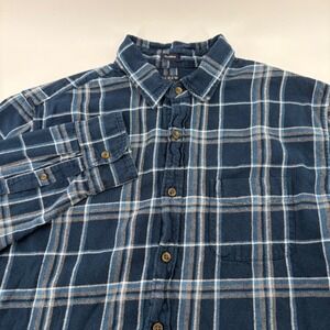 J.Crew Mens Classic Fit Plaid Flannel Shirt Navy‎ Blue White Cotton Large L